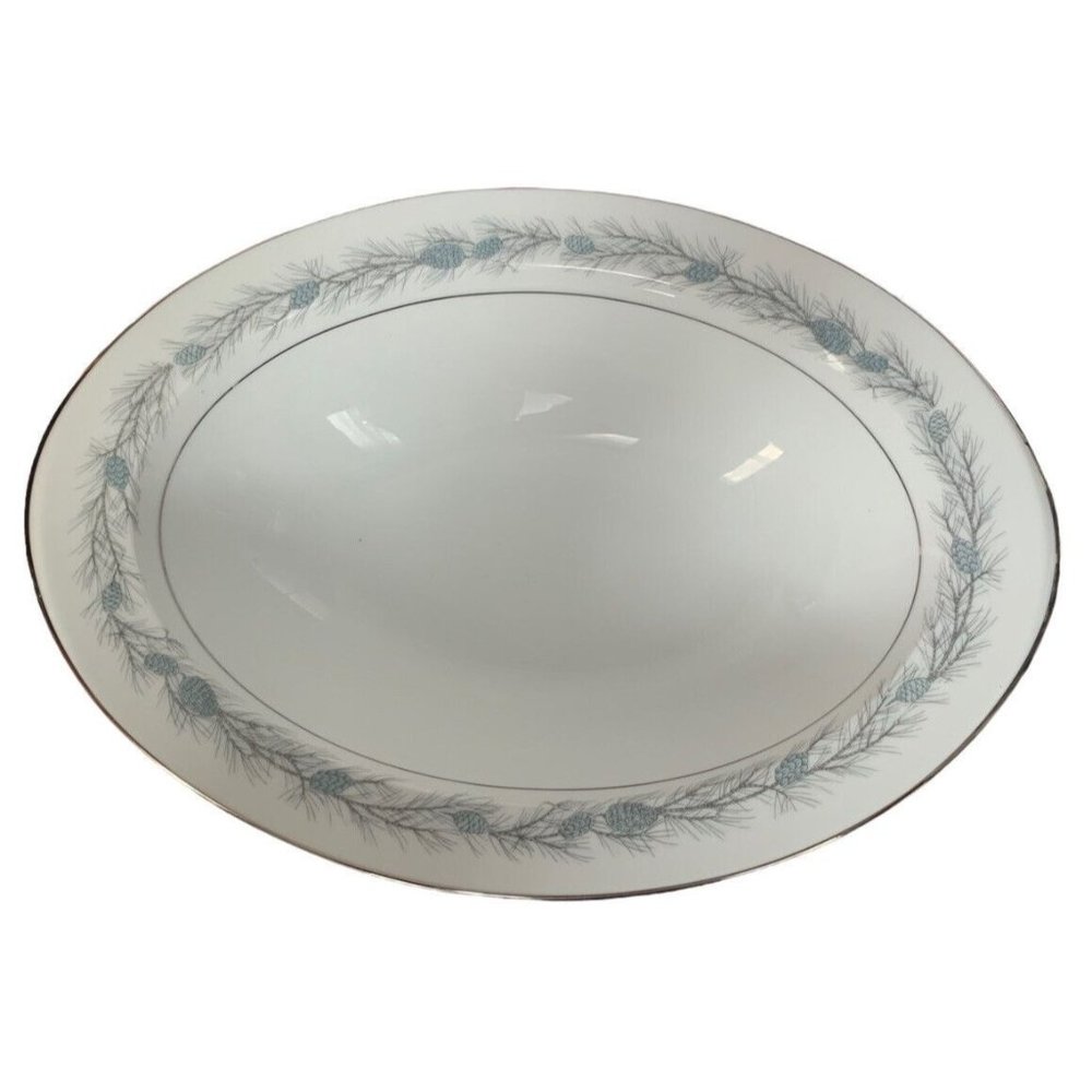Style House Duchess 3” Deep Serving Bowl White with Blue Pinecones 11” Wide